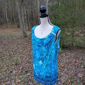 Peter Nygard Blue Print Sleeveless Scoop Neck Top